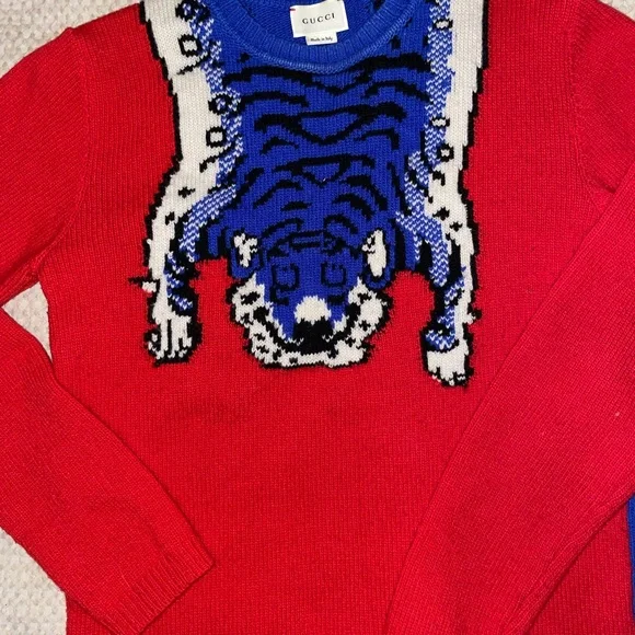 Gucci Red and Blue Tiger Sweater
